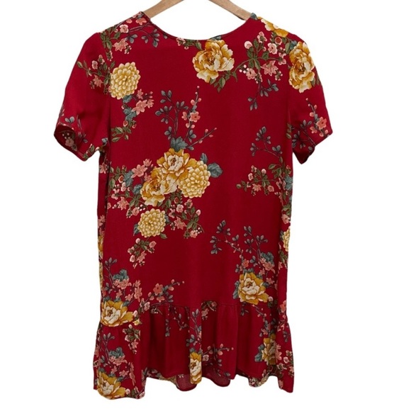Forever 21 Dresses & Skirts - Forever 21 Contemporary Floral Red Mini Dress Peplum Tunic Size Large